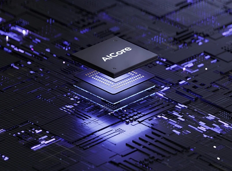 Yoga laptop 的內部相片,聚焦 AI Core 晶片。