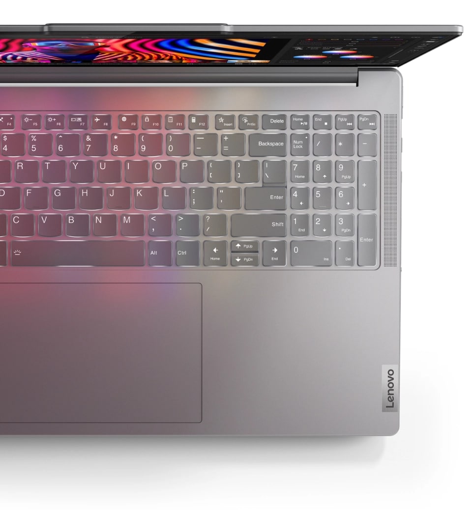 Lenovo Yoga Pro 9i Gen 9 (16 吋 Intel) 的頂部視圖,展示了鍵盤