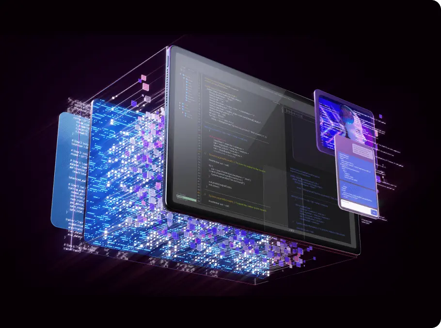 Lenovo 平板電腦，配上正在爆炸的藍色圖形。