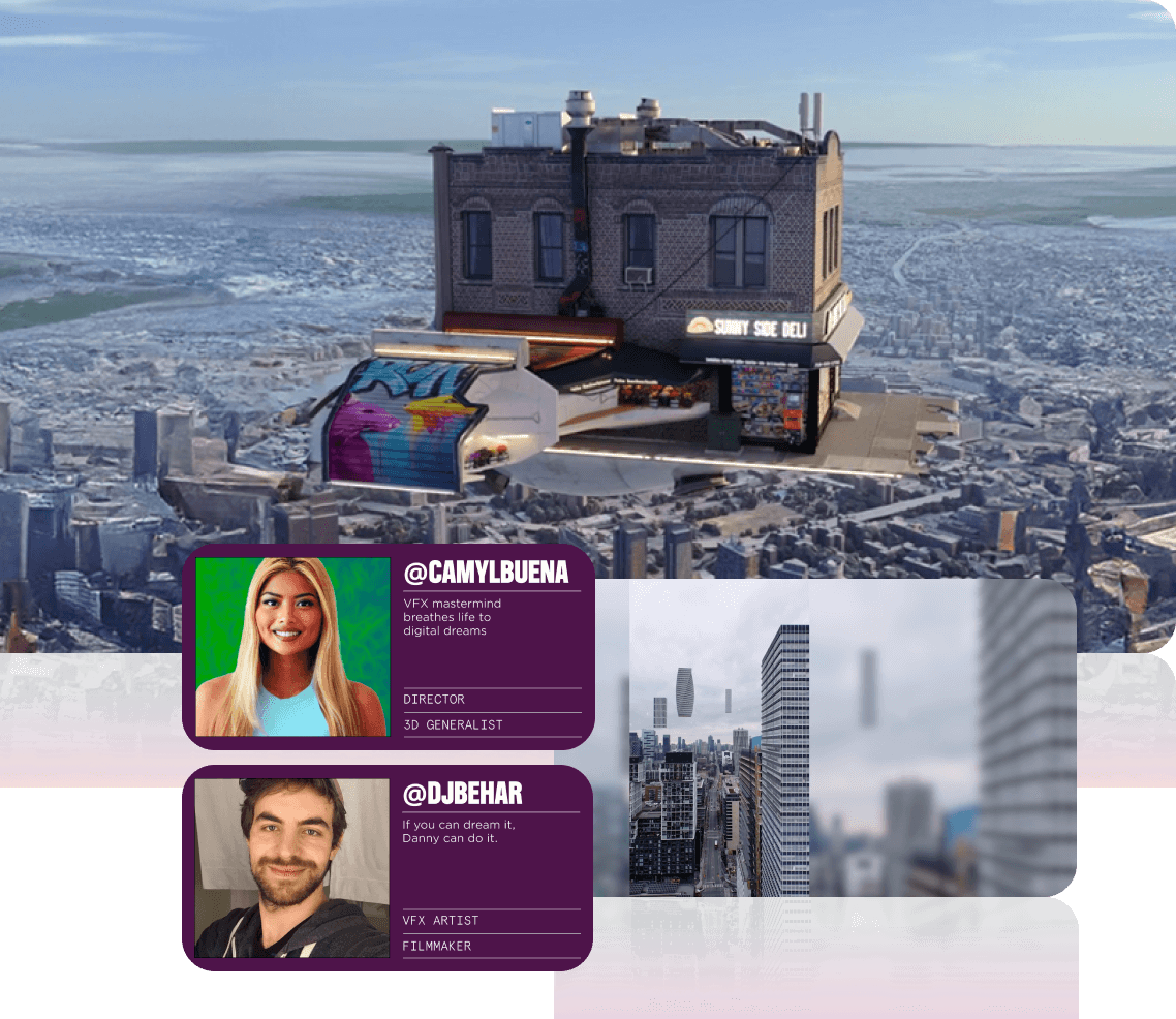 由數碼藝術作品組成的圖片,當中包含 Camyl Buena 和 DJ Behar 的側面肖像。